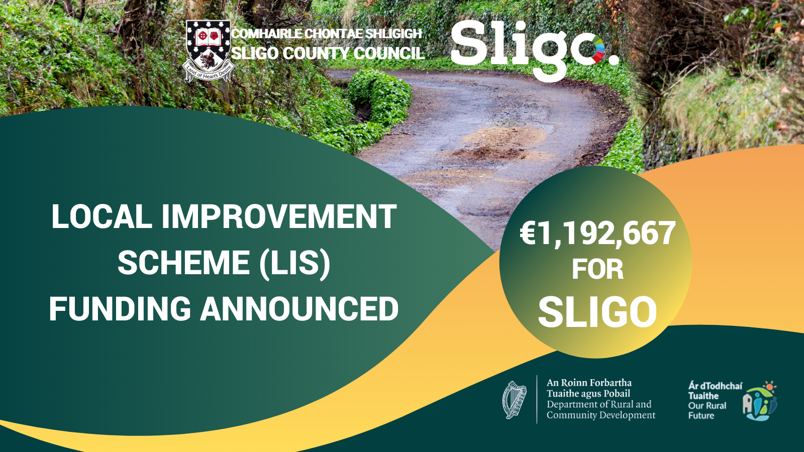 €1,192,667 Local Improvement Scheme (LIS) funding announced for Sligo
